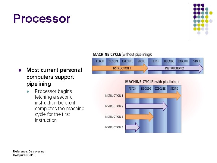 Processor l Most current personal computers support pipelining l Processor begins fetching a second