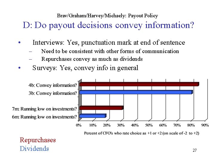 Brav/Graham/Harvey/Michaely: Payout Policy D: Do payout decisions convey information? • Interviews: Yes, punctuation mark