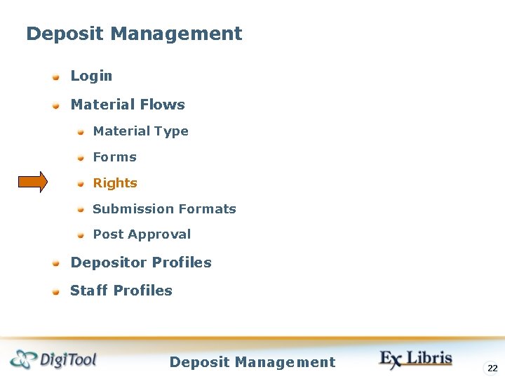 Deposit Management Login Material Flows Material Type Forms Rights Submission Formats Post Approval Depositor Deposit Management Login Material Flows Material Type Forms Rights Submission Formats Post Approval Depositor