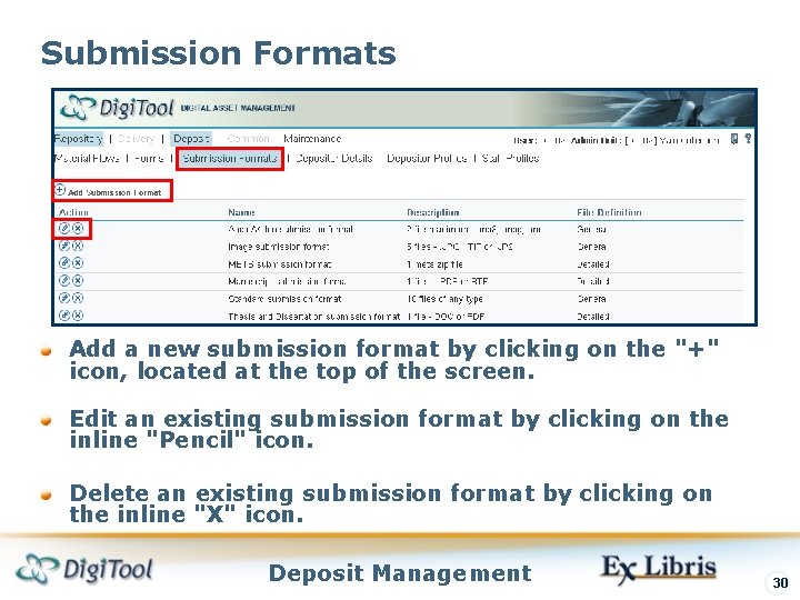 Submission Formats Add a new submission format by clicking on the "+" icon, located Submission Formats Add a new submission format by clicking on the "+" icon, located