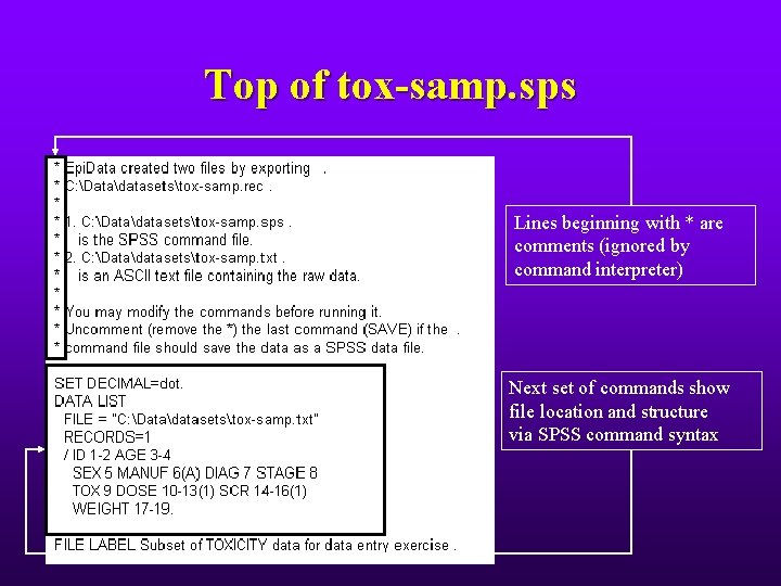 Top of tox-samp. sps Lines beginning with * are comments (ignored by command interpreter)