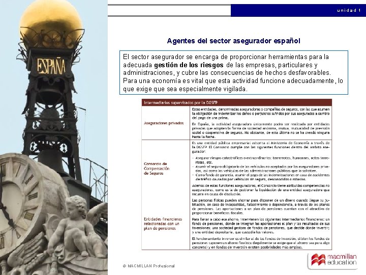 unidad 1 Agentes del sector asegurador español El sector asegurador se encarga de proporcionar