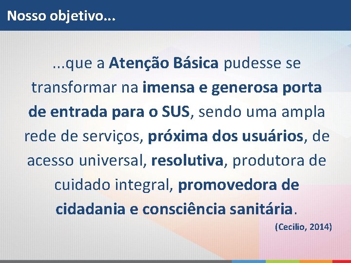 Nosso objetivo. . . que a Atenção Básica pudesse se transformar na imensa e