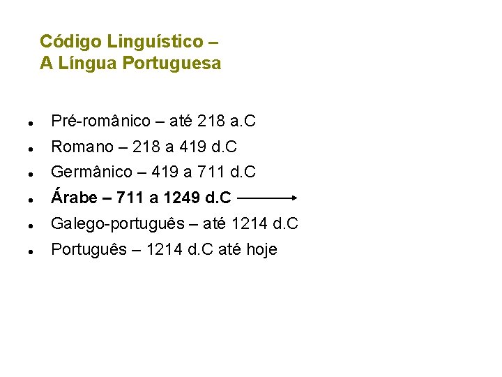 Código Linguístico – A Língua Portuguesa Pré-românico – até 218 a. C Romano –