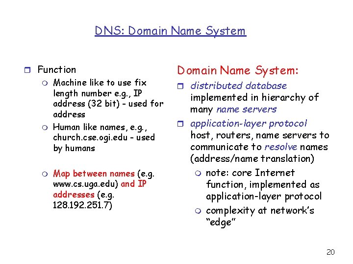 DNS: Domain Name System r Function m m m Machine like to use fix