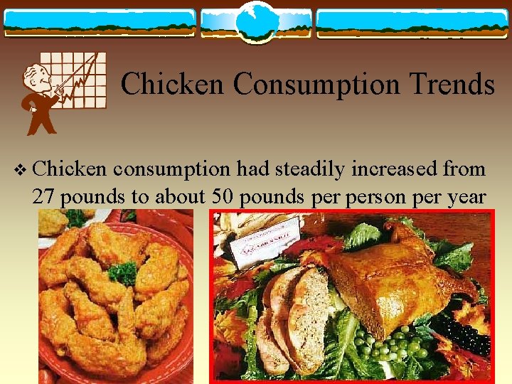 Chicken Consumption Trends v Chicken consumption had steadily increased from 27 pounds to about