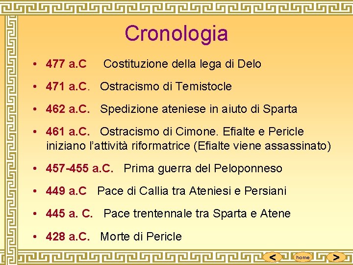 Cronologia • 477 a. C Costituzione della lega di Delo • 471 a. C.