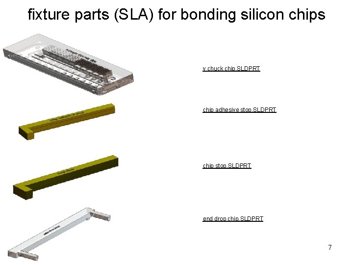 fixture parts (SLA) for bonding silicon chips v chuck chip. SLDPRT chip adhesive stop.