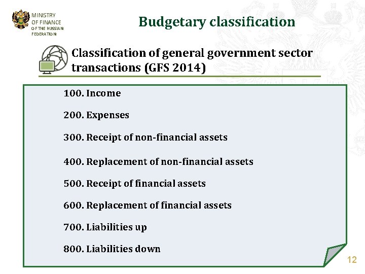 MINISTRY OF FINANCE Budgetary classification OF THE RUSSIAN FEDERATION Classification of general government sector