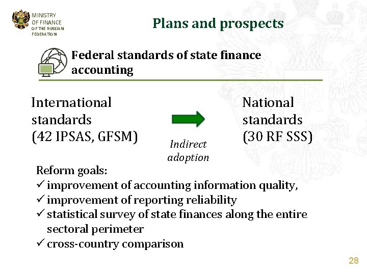 MINISTRY OF FINANCE Plans and prospects OF THE RUSSIAN FEDERATION Federal standards of state