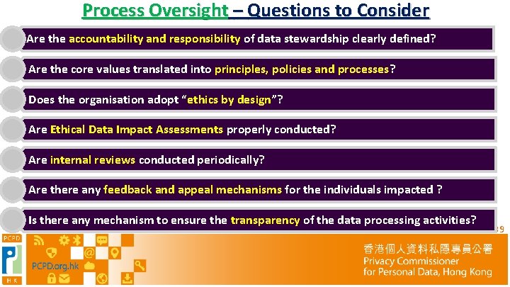 Process Oversight – Questions to Consider Are the accountability and responsibility of data stewardship