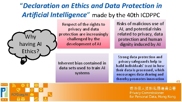 “Declaration on Ethics and Data Protection in Artificial Intelligence” made by the 40 th