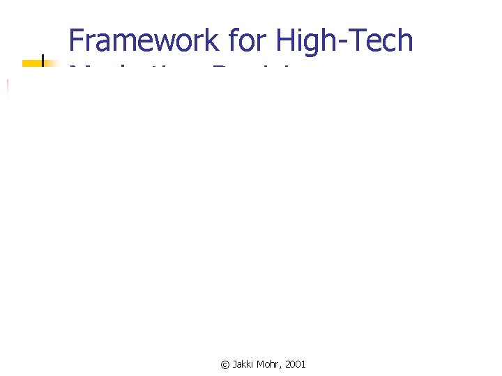 Framework for High-Tech Marketing Decisions © Jakki Mohr, 2001 
