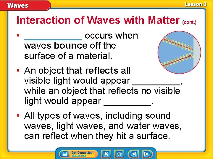 Interaction of Waves with Matter (cont. ) • ______ occurs when waves bounce off
