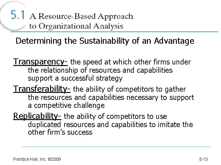 Determining the Sustainability of an Advantage Transparency- the speed at which other firms under