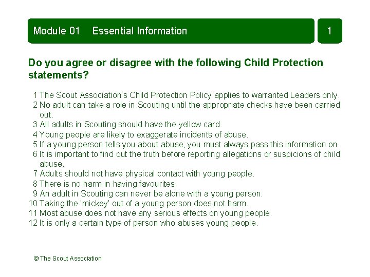 Module 01 Essential Information 1 Do you agree or disagree with the following Child Module 01 Essential Information 1 Do you agree or disagree with the following Child