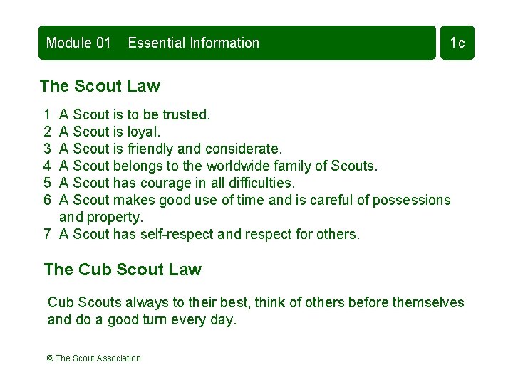 Module 01 Essential Information 1 c The Scout Law 1 2 3 4 5 Module 01 Essential Information 1 c The Scout Law 1 2 3 4 5