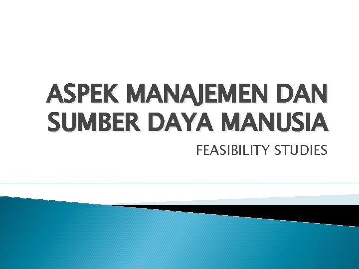 ASPEK MANAJEMEN DAN SUMBER DAYA MANUSIA FEASIBILITY STUDIES 