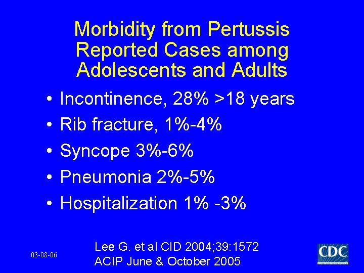 Morbidity from Pertussis Reported Cases among Adolescents and Adults • • • 03 -08