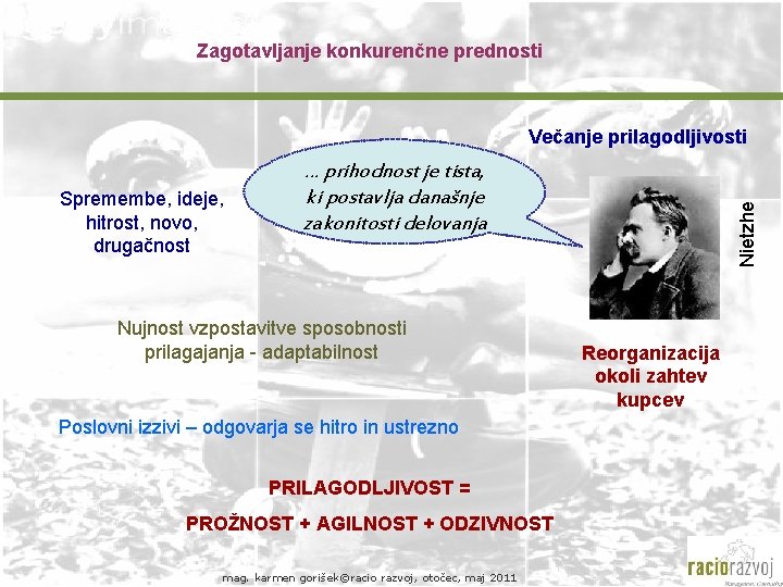 Zagotavljanje konkurenčne prednosti Večanje prilagodljivosti Nujnost vzpostavitve sposobnosti prilagajanja - adaptabilnost Poslovni izzivi – Zagotavljanje konkurenčne prednosti Večanje prilagodljivosti Nujnost vzpostavitve sposobnosti prilagajanja - adaptabilnost Poslovni izzivi –