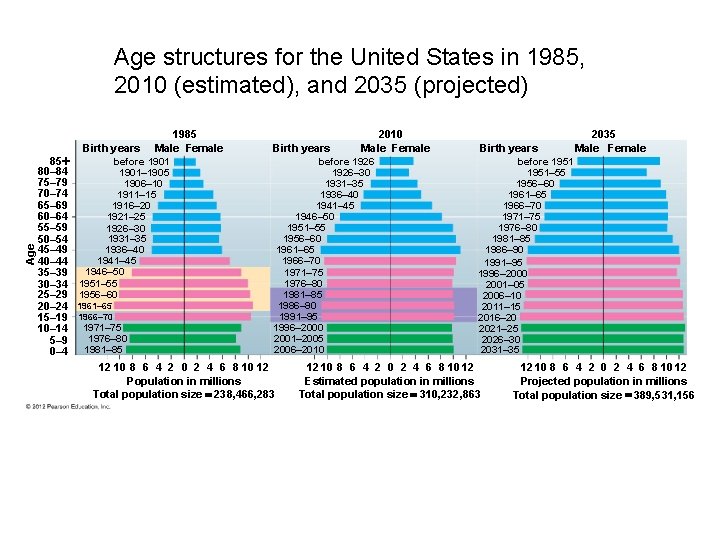 Age structures for the United States in 1985, 2010 (estimated), and 2035 (projected) Age Age structures for the United States in 1985, 2010 (estimated), and 2035 (projected) Age