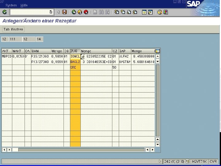 Rezeptur der Forschungsprobe Thomas Mickley Prototyp SAP LIMS 