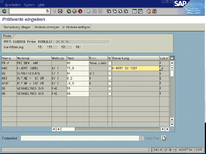 Werteerfassung der Forschungsprobe Thomas Mickley Prototyp SAP LIMS 