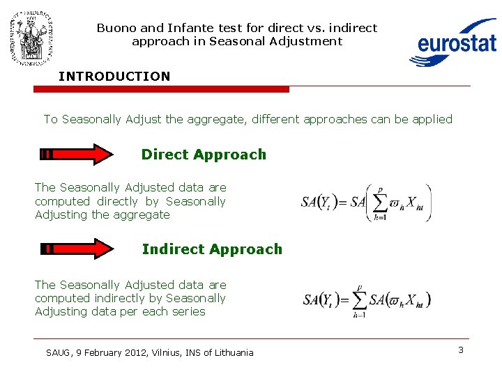 Buono and Infante test for direct vs. indirect approach in Seasonal Adjustment INTRODUCTION To