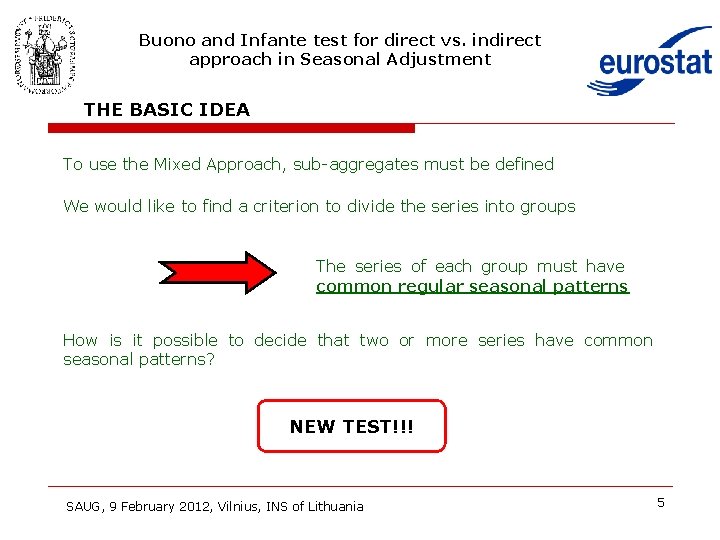 Buono and Infante test for direct vs. indirect approach in Seasonal Adjustment THE BASIC