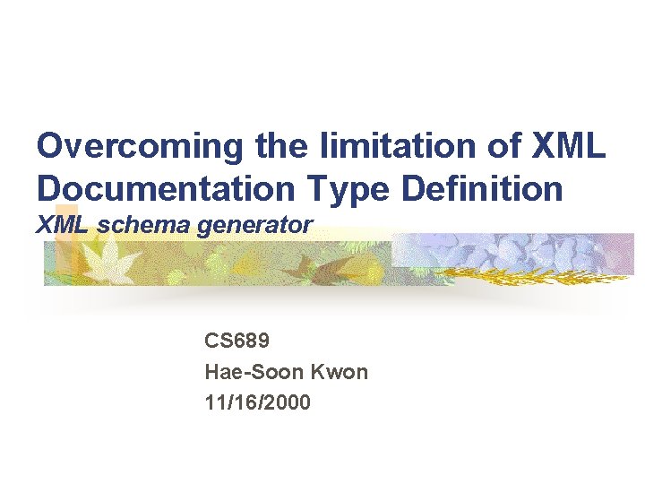 Overcoming the limitation of XML Documentation Type Definition XML schema generator CS 689 Hae-Soon