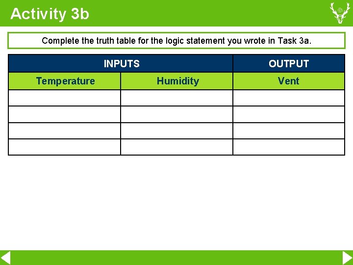 Activity 3 b Complete the truth table for the logic statement you wrote in