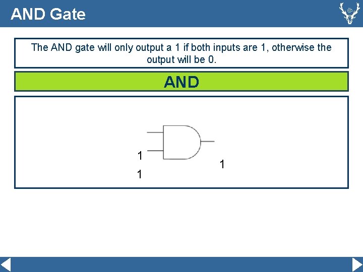 AND Gate The AND gate will only output a 1 if both inputs are