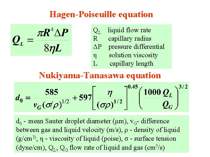 Hagen-Poiseuille equation QL liquid flow rate R capillary radius ΔP pressure differential η solution