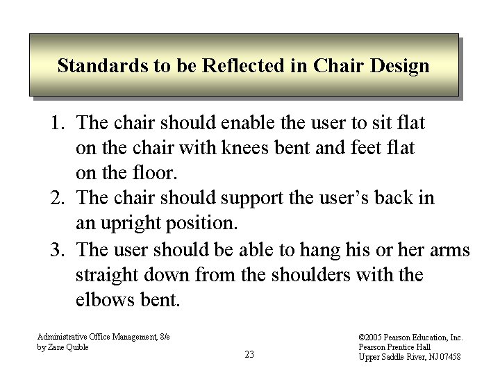 Standards to be Reflected in Chair Design 1. The chair should enable the user