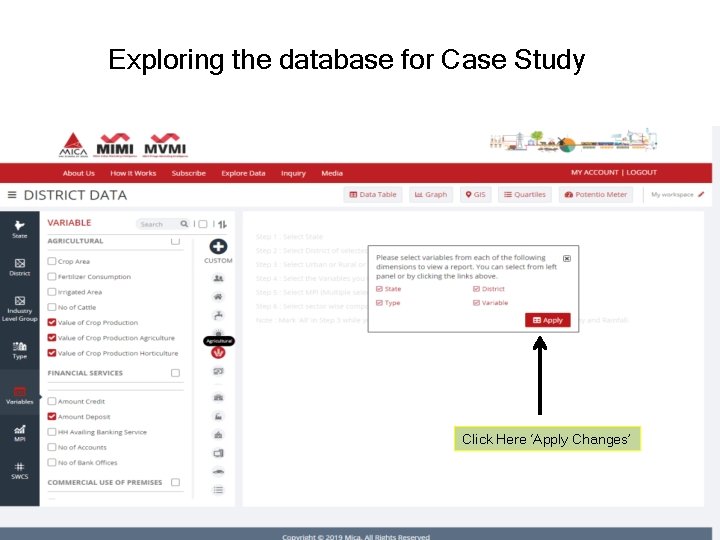 Exploring the database for Case Study Click Here ‘Apply Changes’ 