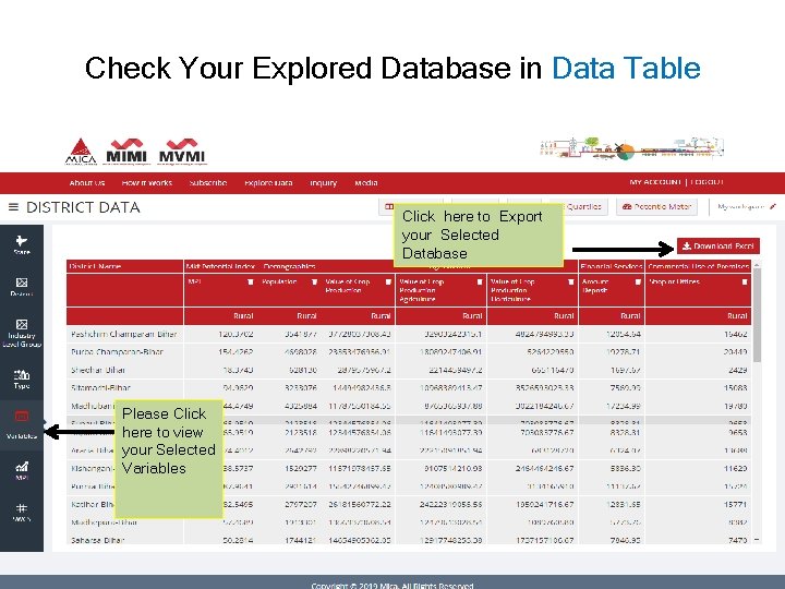 Check Your Explored Database in Data Table Click here to Export your Selected Database