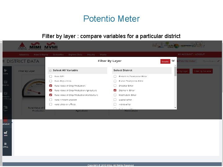 Potentio Meter Filter by layer : compare variables for a particular district 