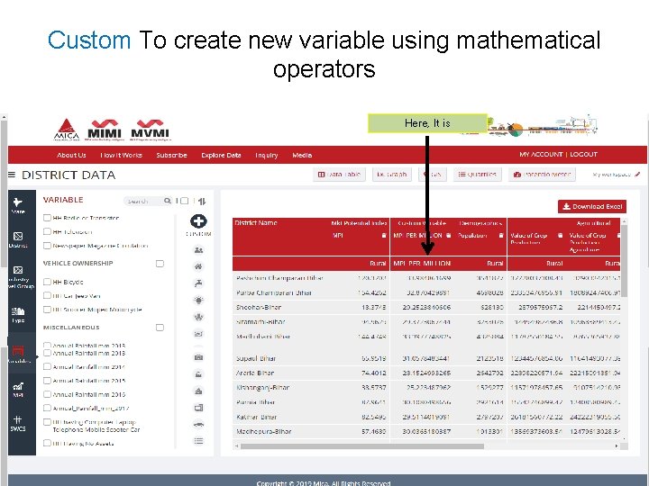 Custom To create new variable using mathematical operators Here, It is 