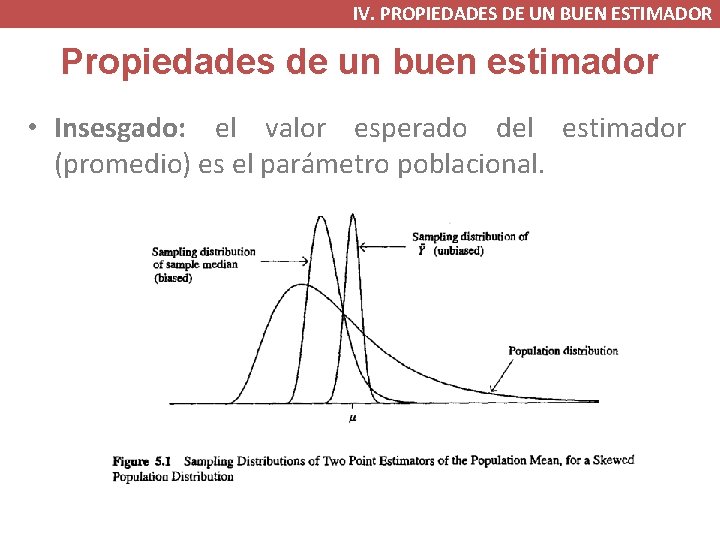 IV. PROPIEDADES DE UN BUEN ESTIMADOR Propiedades de un buen estimador • Insesgado: el IV. PROPIEDADES DE UN BUEN ESTIMADOR Propiedades de un buen estimador • Insesgado: el