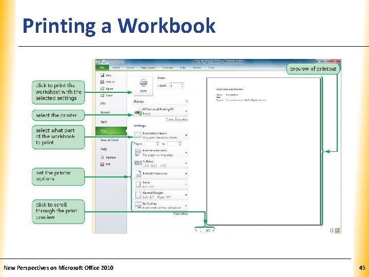 Printing a Workbook New Perspectives on Microsoft Office 2010 XP 45 