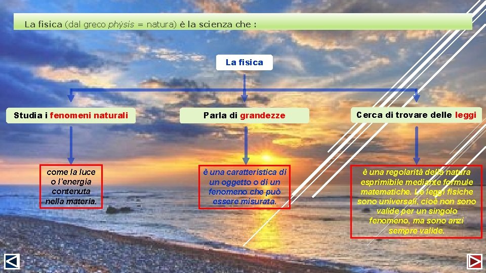 La fisica (dal greco phýsis = natura) è la scienza che : La fisica