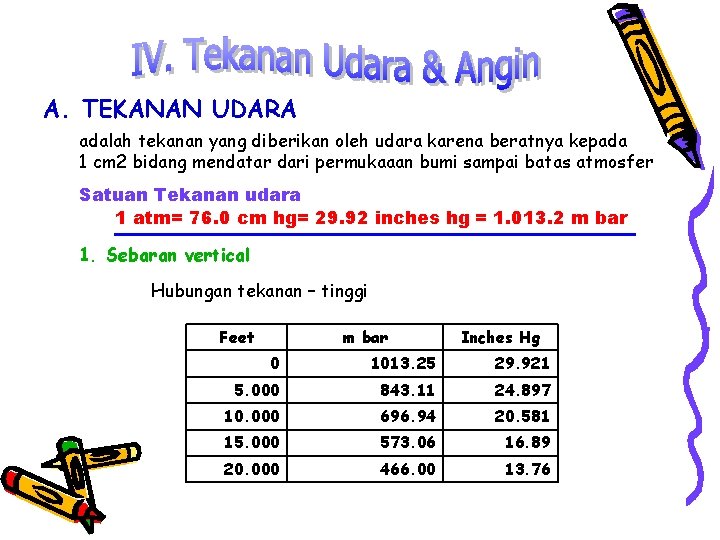 A. TEKANAN UDARA adalah tekanan yang diberikan oleh udara karena beratnya kepada 1 cm