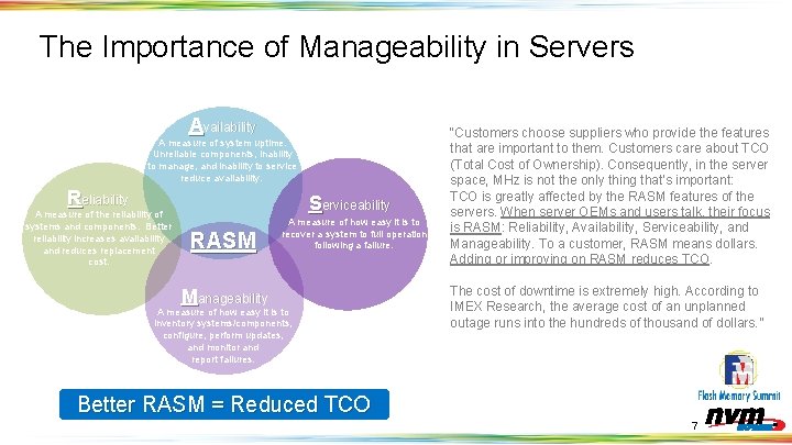 The Importance of Manageability in Servers Availability A measure of system uptime. Unreliable components,