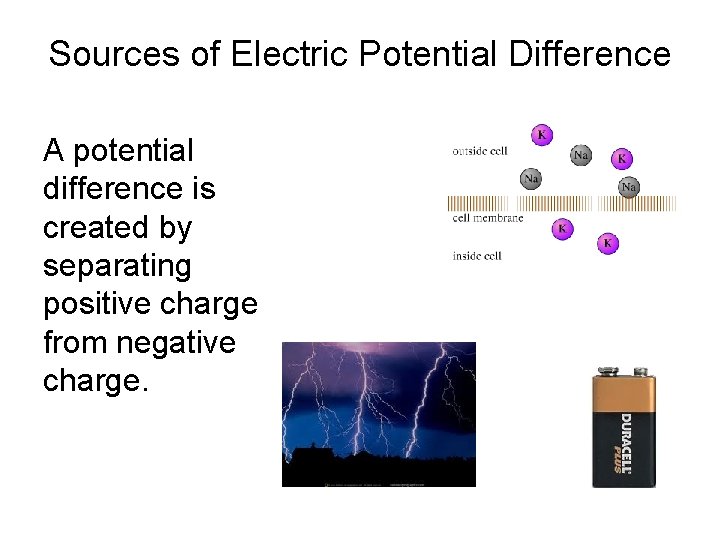 Sources of Electric Potential Difference A potential difference is created by separating positive charge