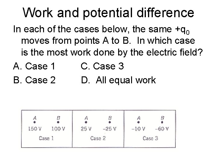 Work and potential difference In each of the cases below, the same +q 0