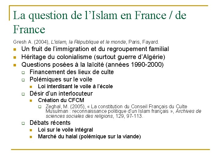 La question de l’Islam en France / de France Gresh A. (2004), L'islam, la