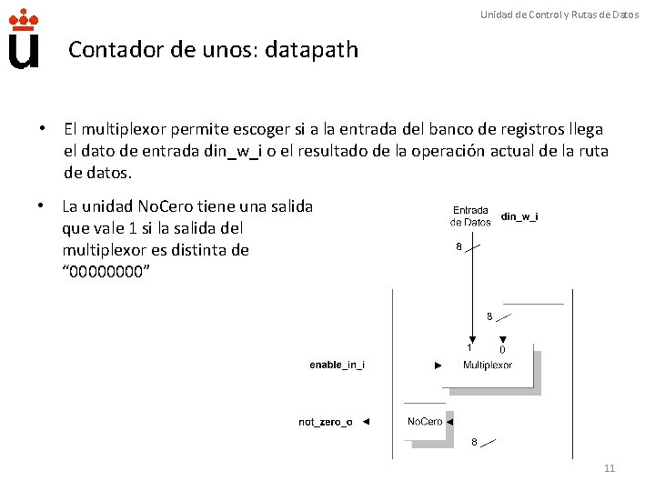 Unidad de Control y Rutas de Datos Contador de unos: datapath • El multiplexor