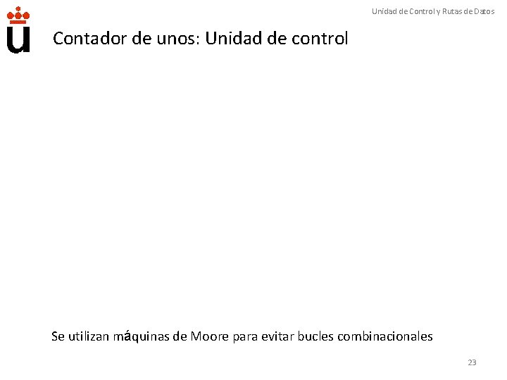 Unidad de Control y Rutas de Datos Contador de unos: Unidad de control Se