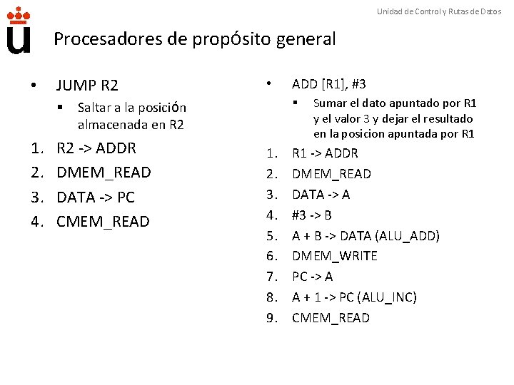 Unidad de Control y Rutas de Datos Procesadores de propósito general • JUMP R