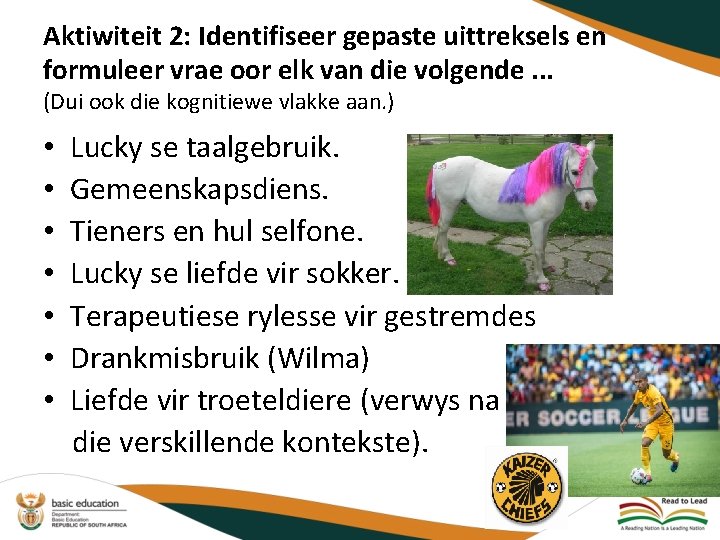 Aktiwiteit 2: Identifiseer gepaste uittreksels en formuleer vrae oor elk van die volgende. .